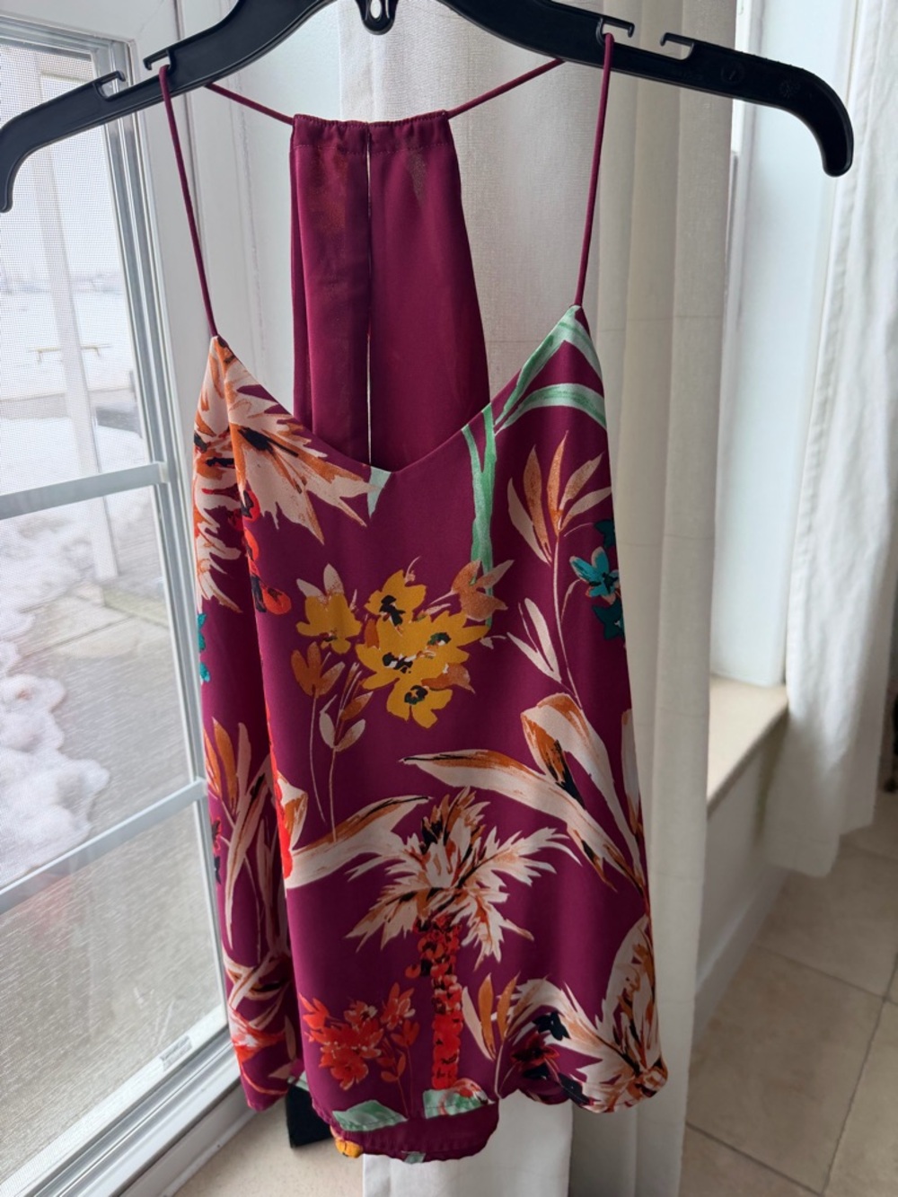 Express Maroon Floral Spaghetti Strap Tank